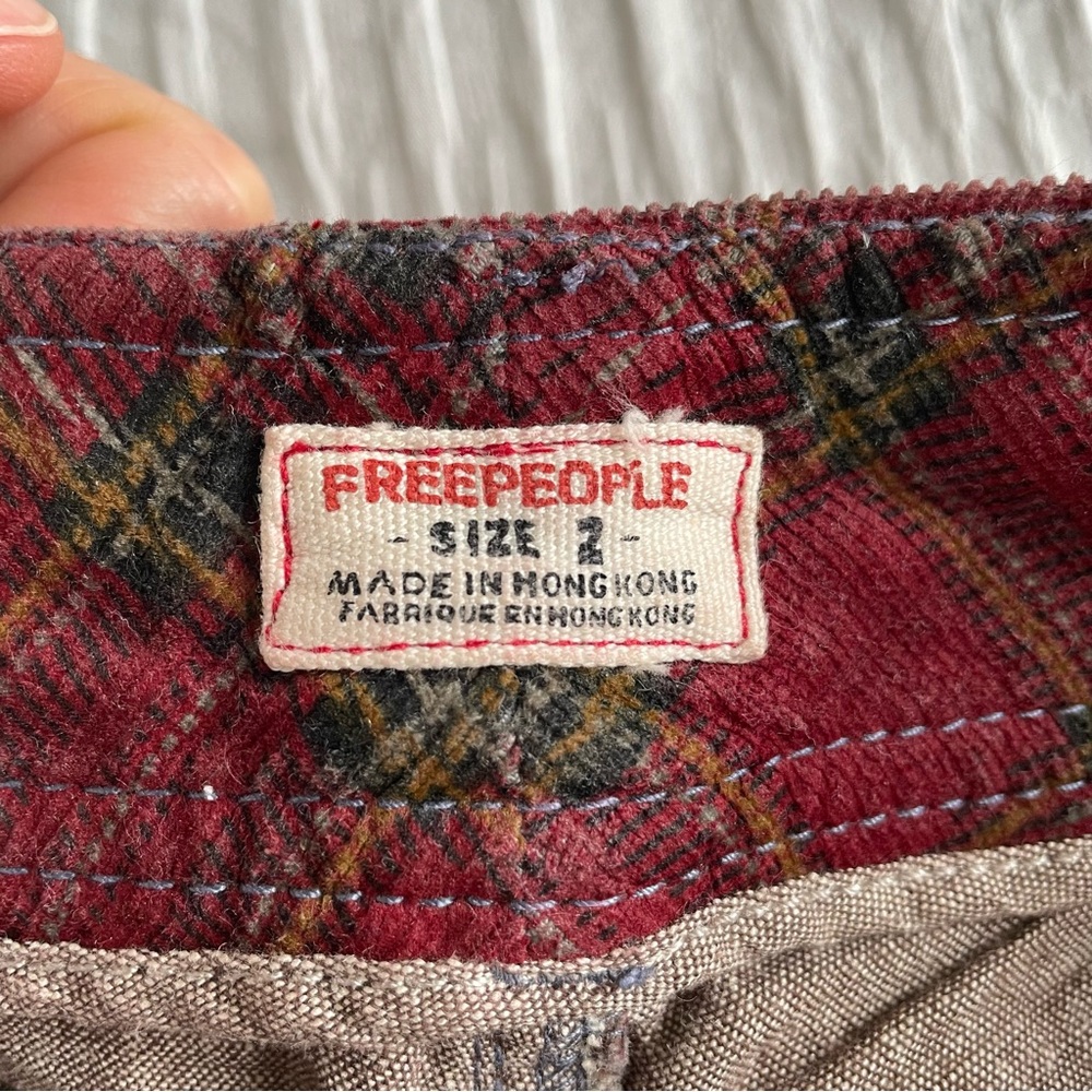 Free People Plaid Burgundy Black Corduroy Low Waist Pants - Picture 14 of 16